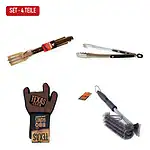 Grillmeister-Set mit Besteck, Zange, Handschuhen und Bürste