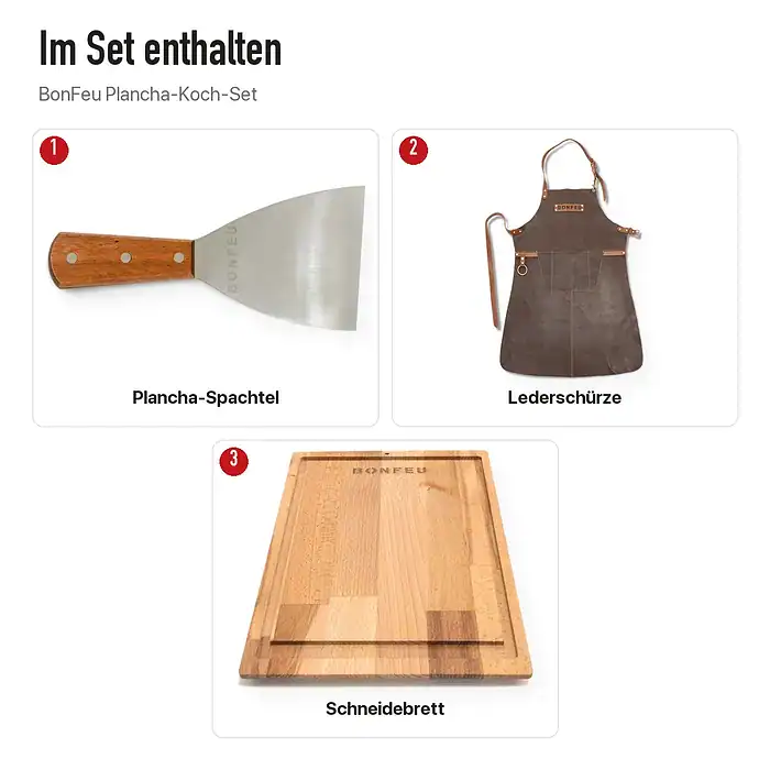 Inhalt: BonFeu Plancha-Koch-Set