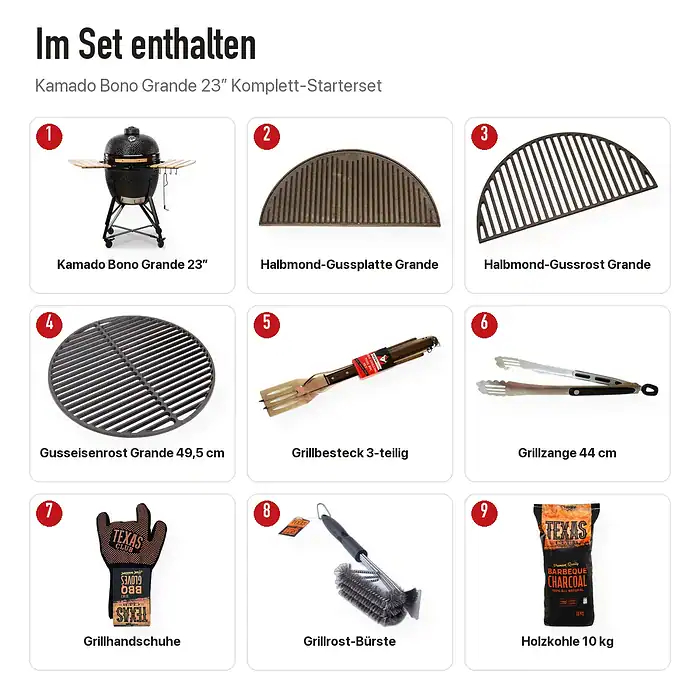 Inhalt: Kamado Bono Grande 23″ Komplett-Starterset