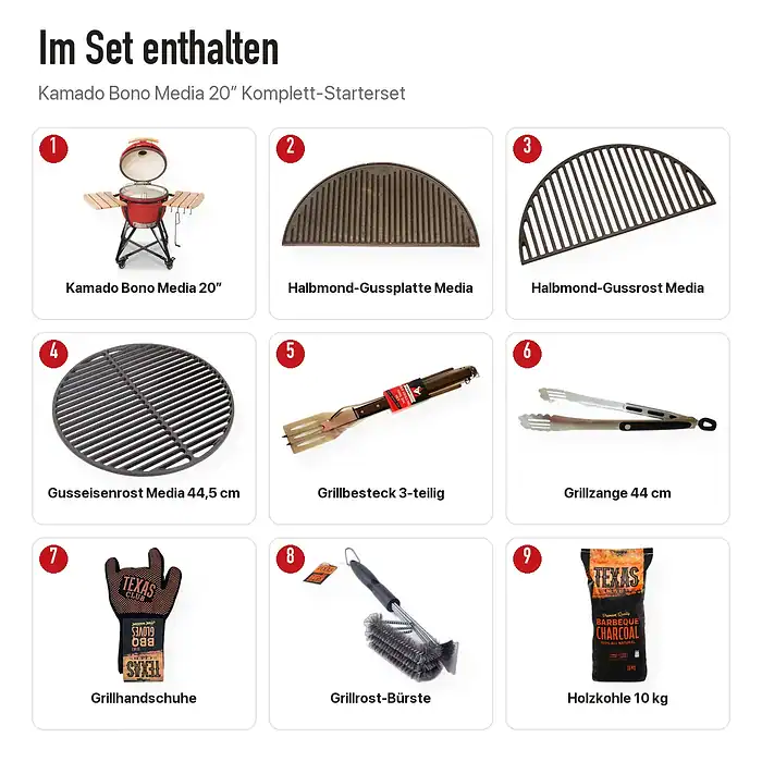 Inhalt: Kamado Bono Media 20″ Komplett-Starterset