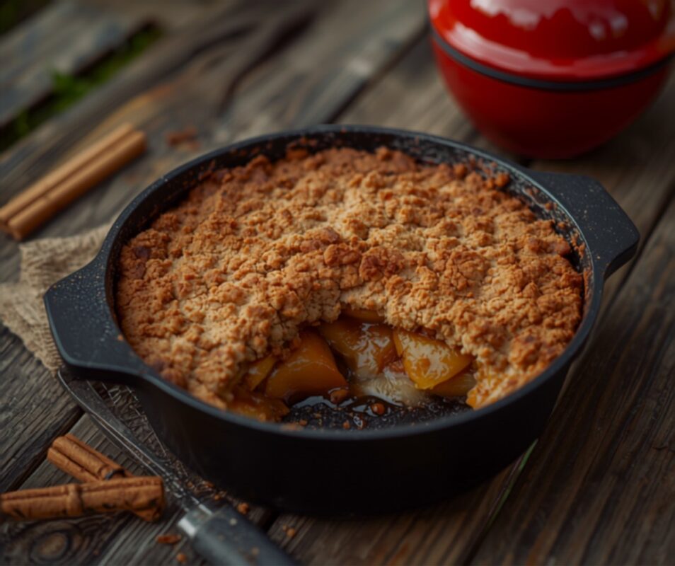 Apfel-Crumble aus dem Dutch Oven – warmes Streusel-Dessert vom Grill — Rezept vom Keramikgrill